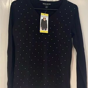 DKNY Blue Embellished Fitted Sweater